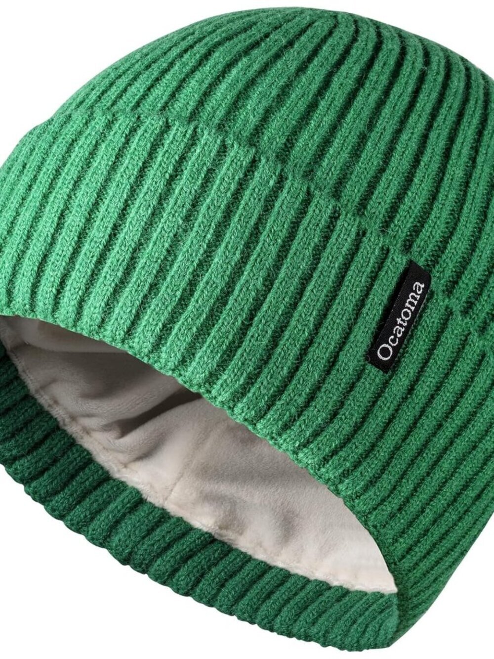 Unisex Green Warm Knit Winter Pull-On Cuffed Beanie Soft Classic Ski Skull Cap